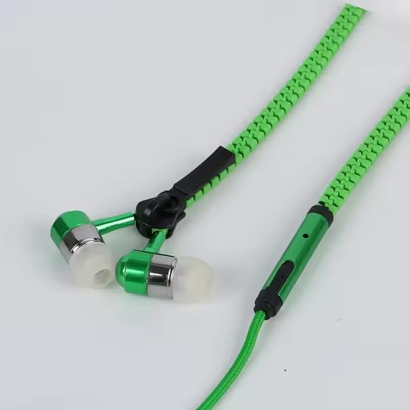 (10 PACK) Zipper In-Ear Stereo Earbuds Headphone Earphone Headset With Mic GREEN
