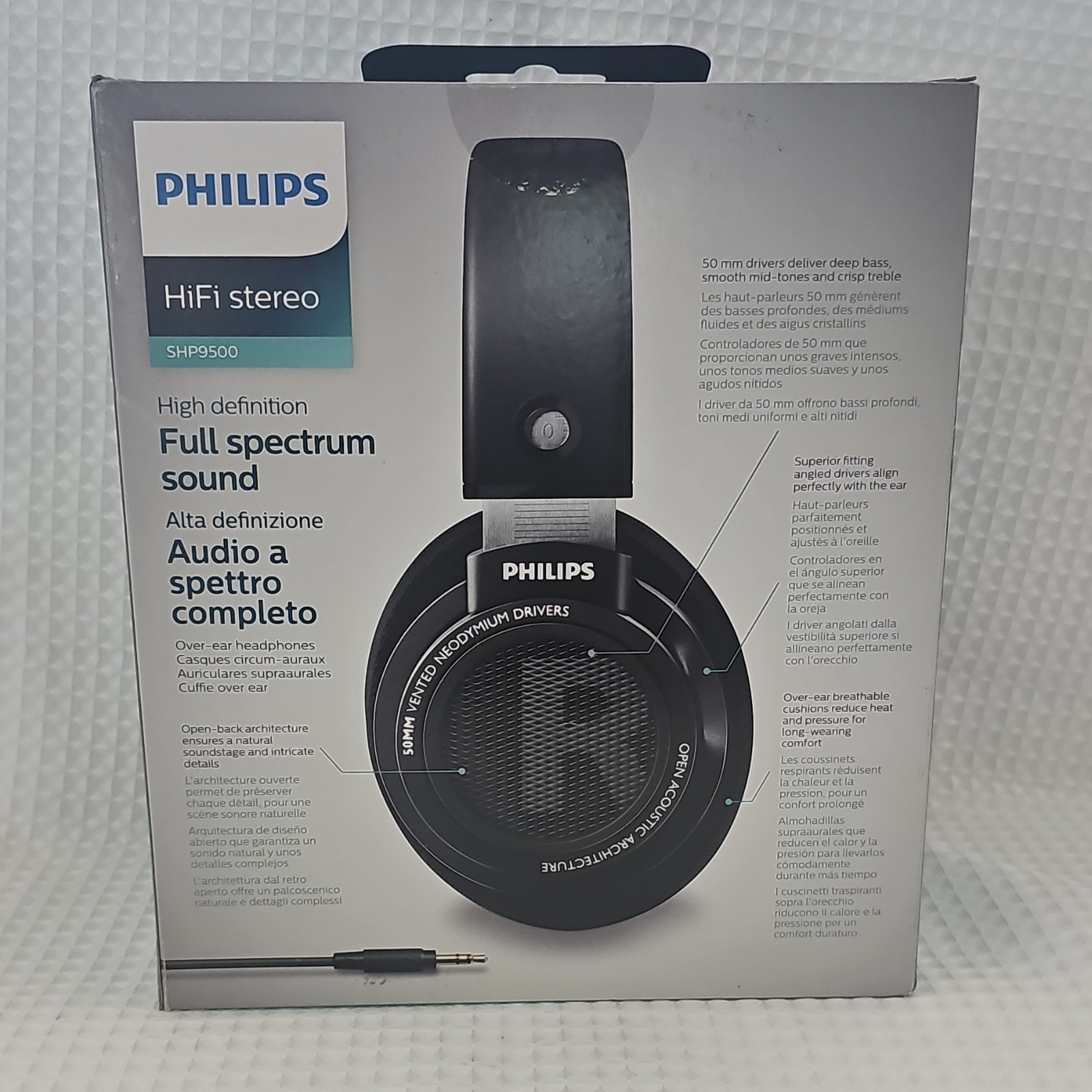 Philips SHP9500 Open-Back Over-Ear HiFi Headphones 50mm 3m Cable Black