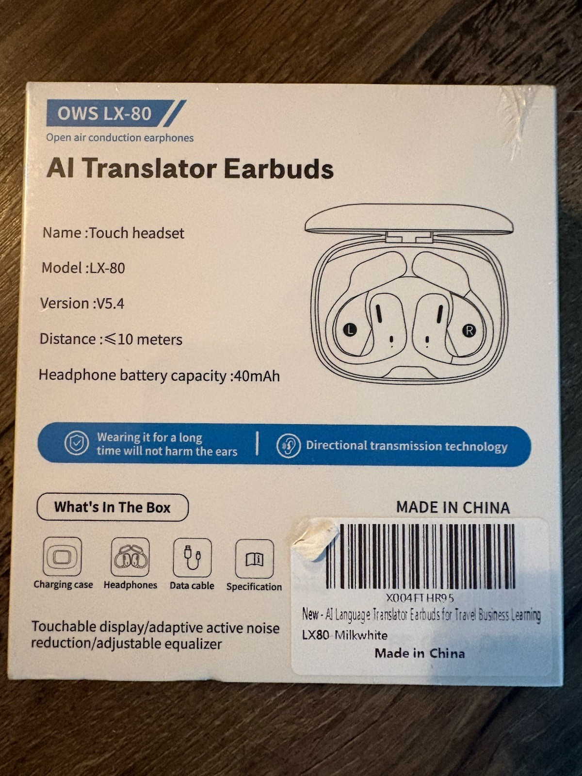 AI Translator Earbuds OWS LX-80 EQ Sound Effects Touch Headset Game Music Movie