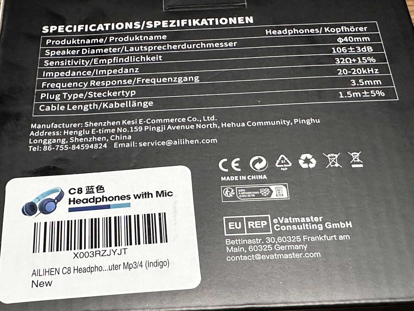 AILIHEN C8 Headphones Wired On-Ear Headsets with Microphone – New -Indigo