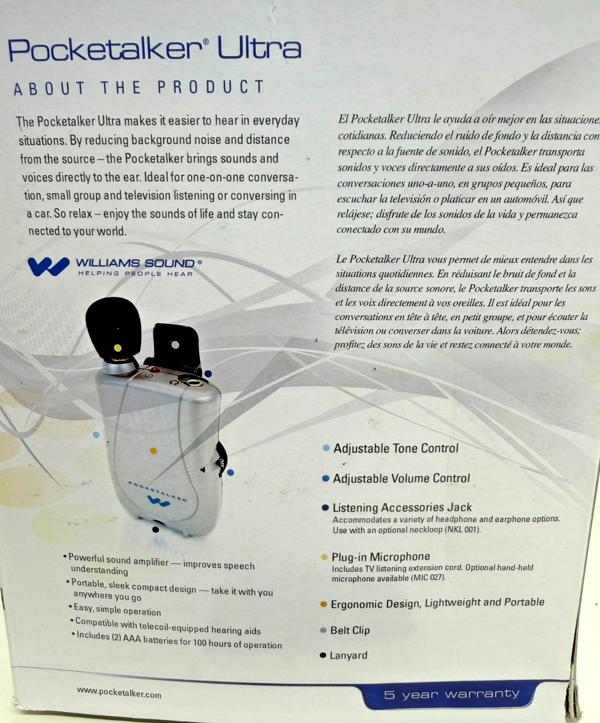 Williams Sound Pocketalker Ultra Personal Sound Amplifier PKT D1 EH