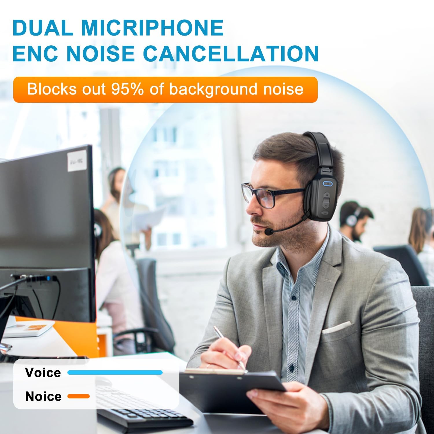 Bluetooth Headset 60hrs Noise Canceling V5.2 Over Head Headphones Single Ear …