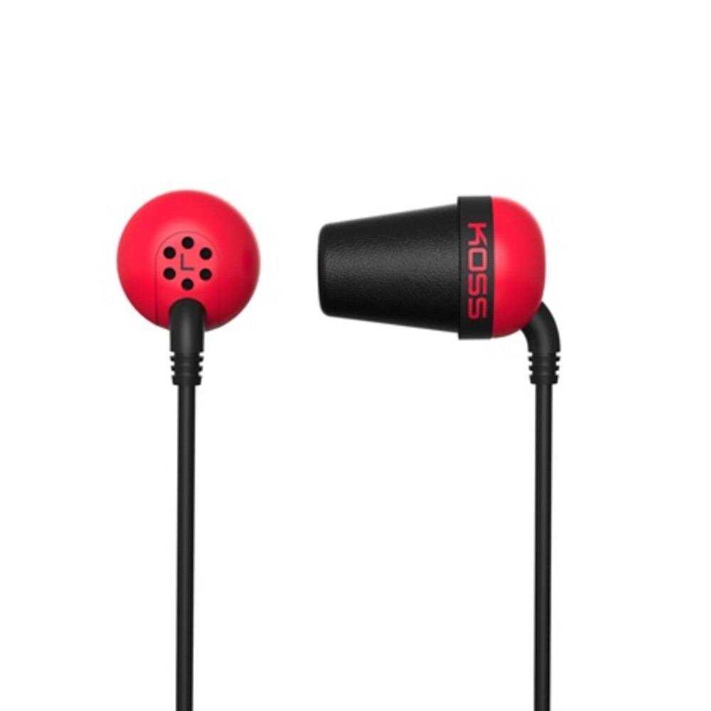 Koss-Headphones Plug R Noise Isolating Earbud Red Memory Foam Cushions