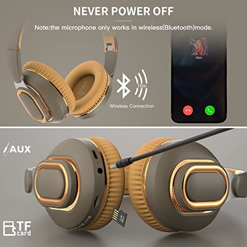 H7 Bluetooth Wireless Over Ear Headphones – 1.5m Audio – Brown-Green
