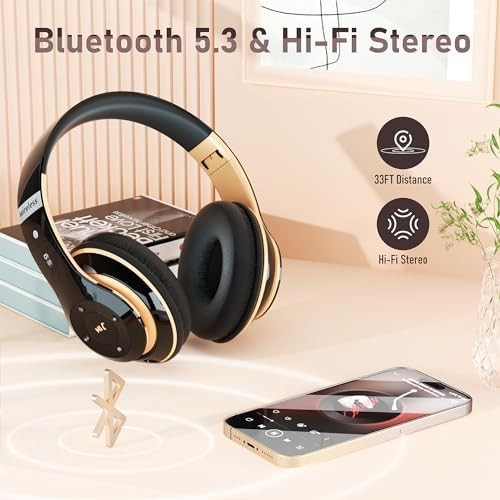 Bluetooth Headphones Over Ear, 6S Wireless Headphones Wired with 6 EQ Modes, …