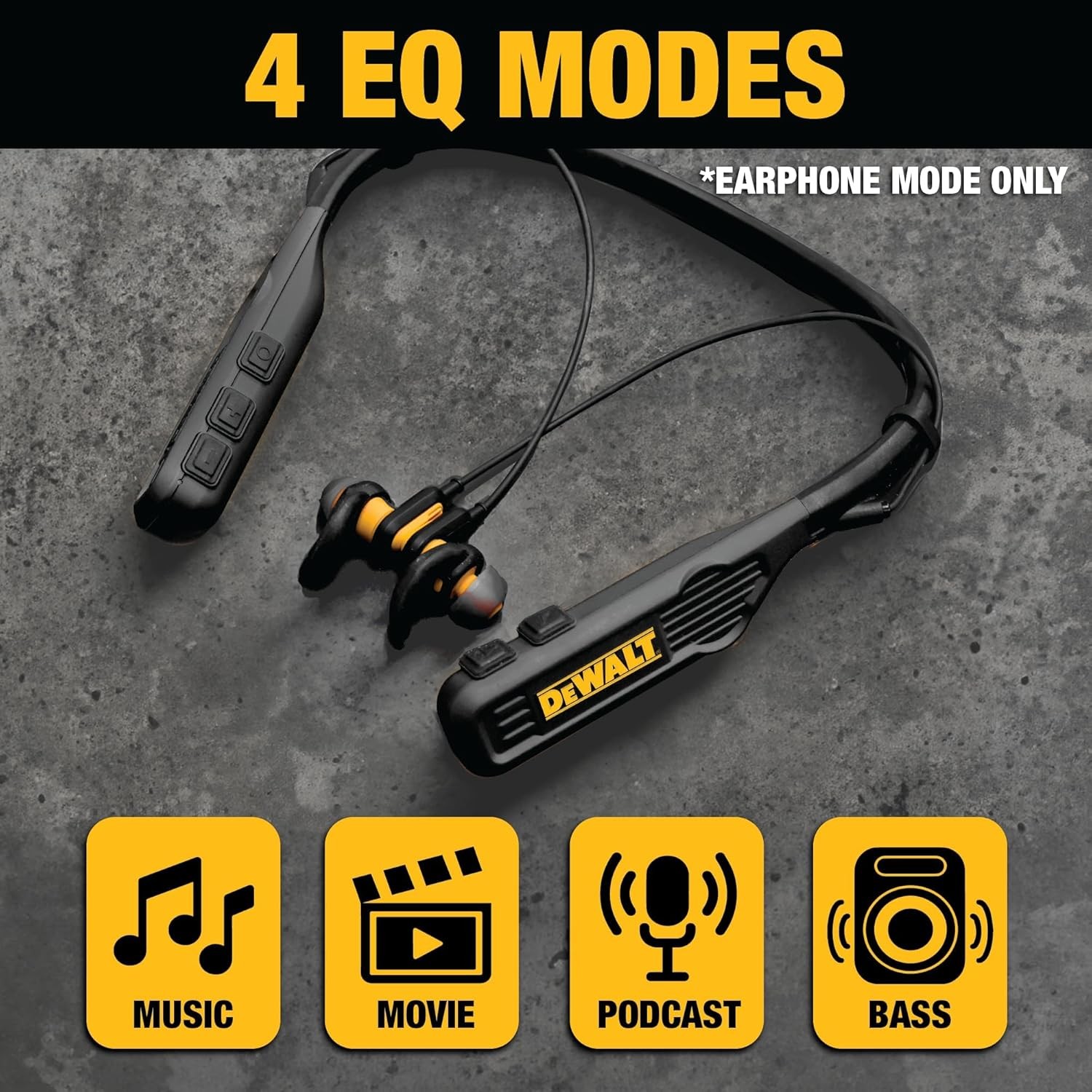 DEWALT Heavy Duty Black Edition 2-In-1 Neckband Bluetooth Headphones W/Built-In