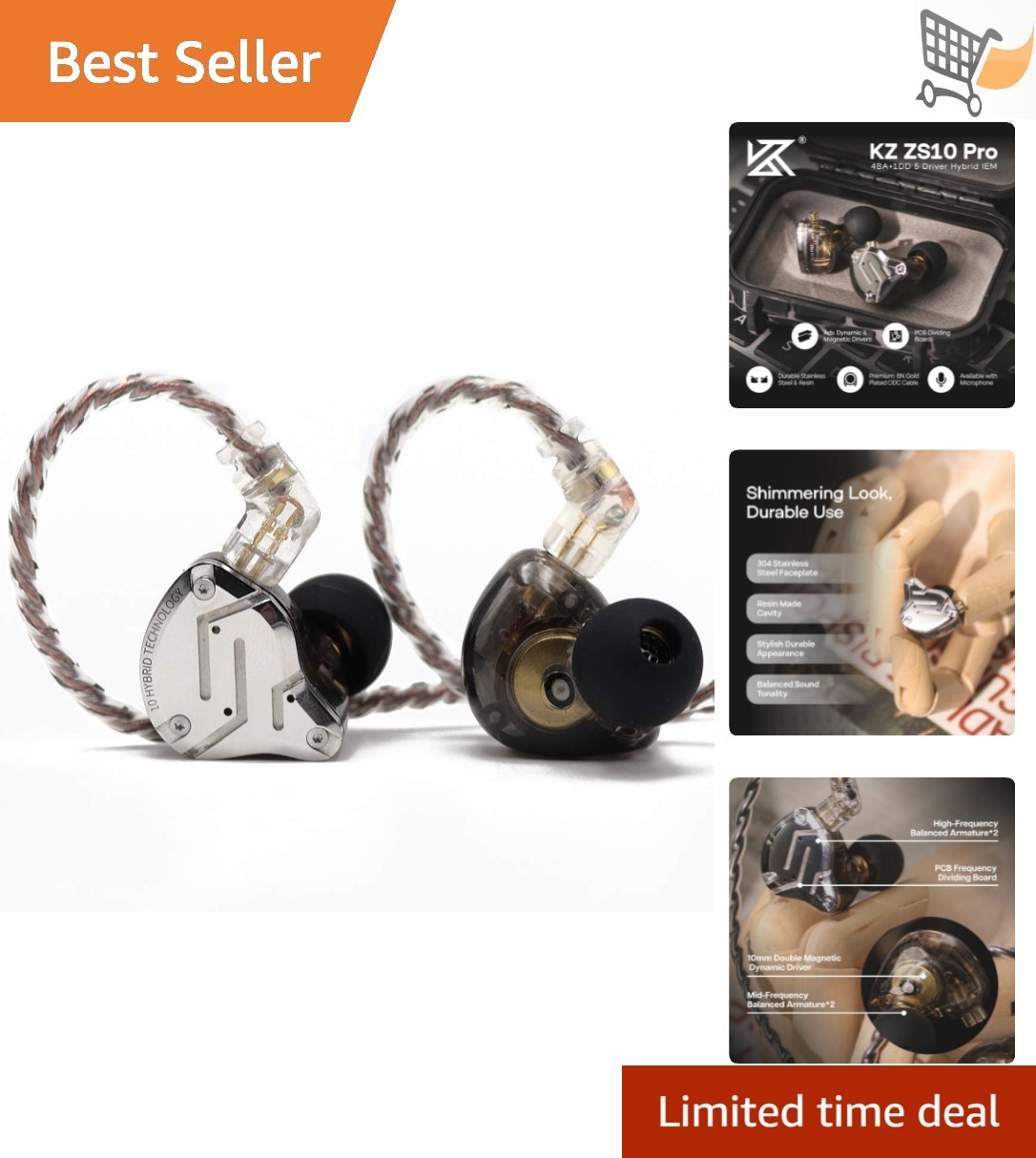 In Ear Monitor HI-FI Wired Earbuds 4BA+1DD Hybrid In-Ear Earphones Noise Isol…