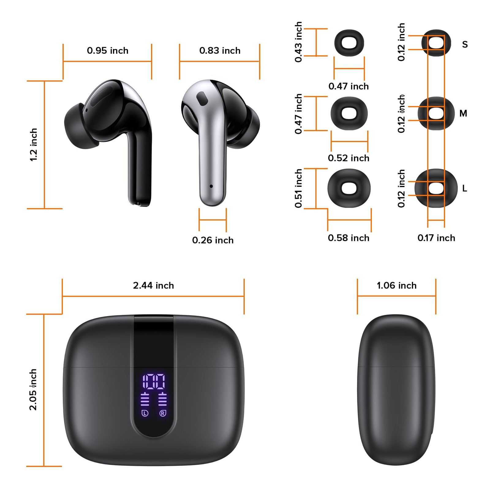 TAGRY X08 Wireless Earbuds Bluetooth 5.3 Headphones 60H Play IPX5 Waterproof Mic