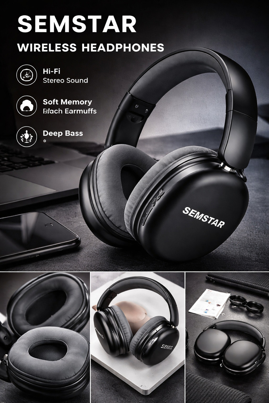 “SALE” B30 Hi-Fi Wireless Bluetooth Headphones Over-Ear | Deep Bass | Black
