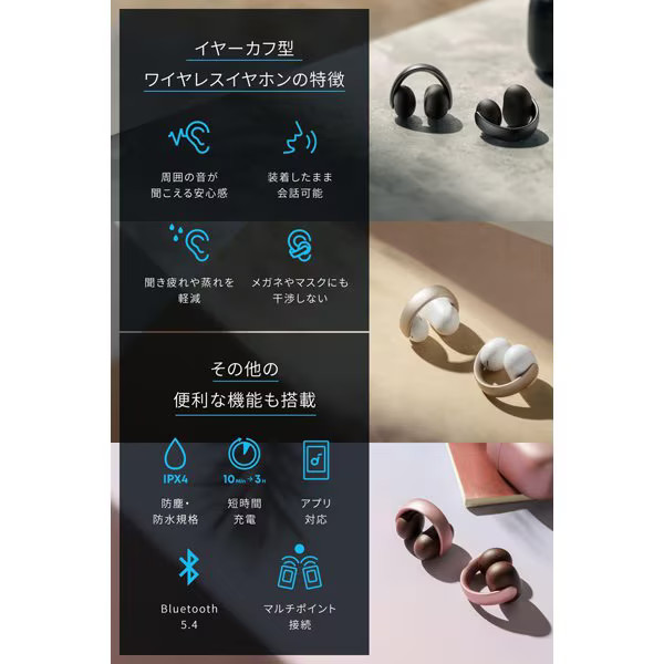 Anker earphones Soundcore AeroClip open-ear Bluetooth Midnight Black A3388N11