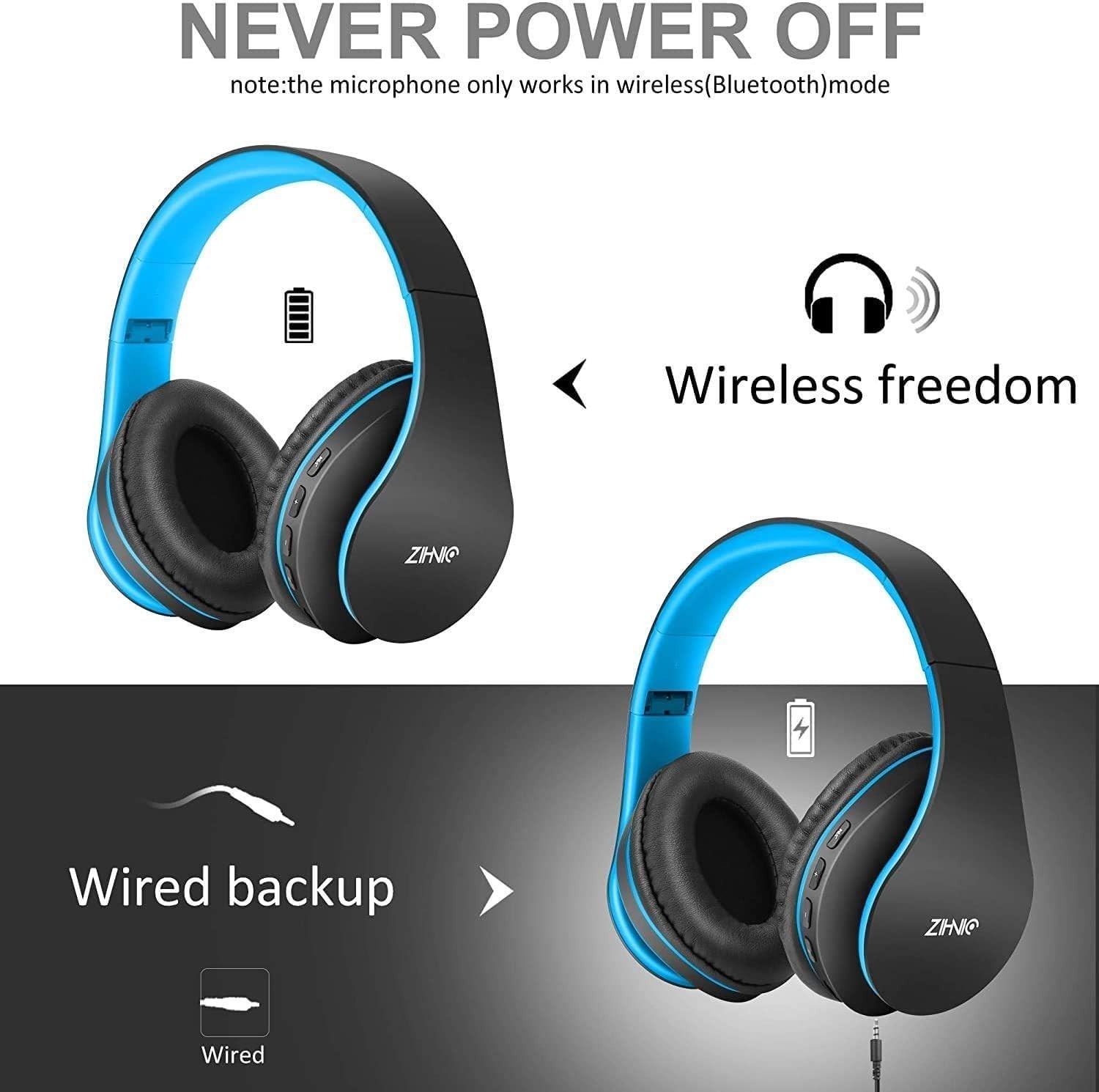 Bluetooth Headphones Over-Ear Foldable Wireless Wired Stereo Soft Earmuffs Light