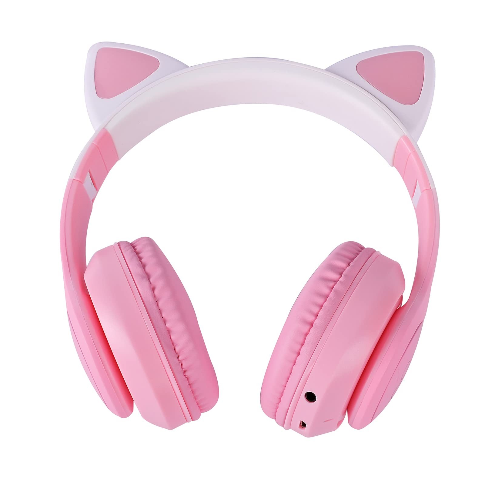 KORABA Cat Ear Kids Headphones Bluetooth, LED Light up mediun, Pink