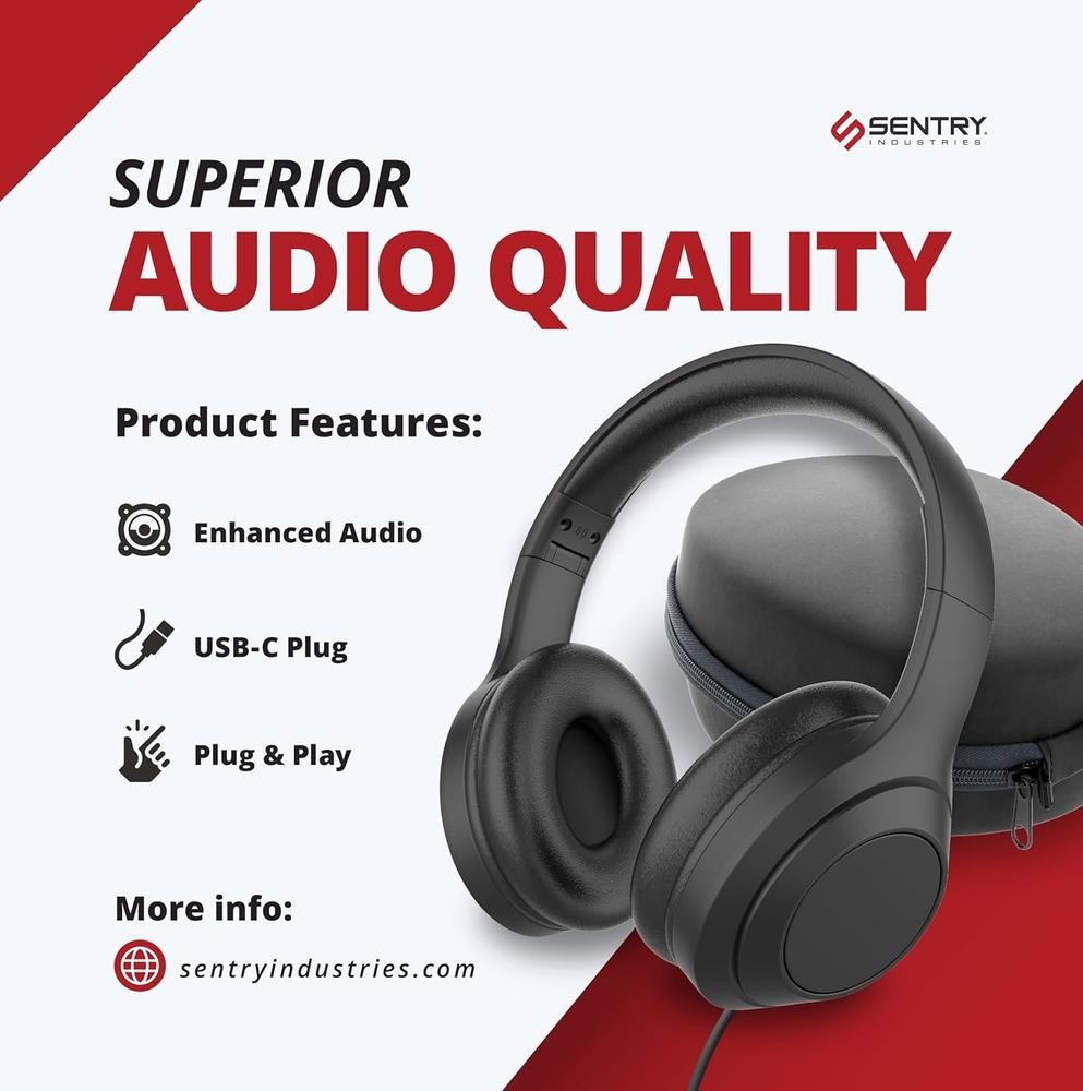 Sentry USB-C Headphones Mid-Size Over-Ear Wired Folding Adjustable (wr11)