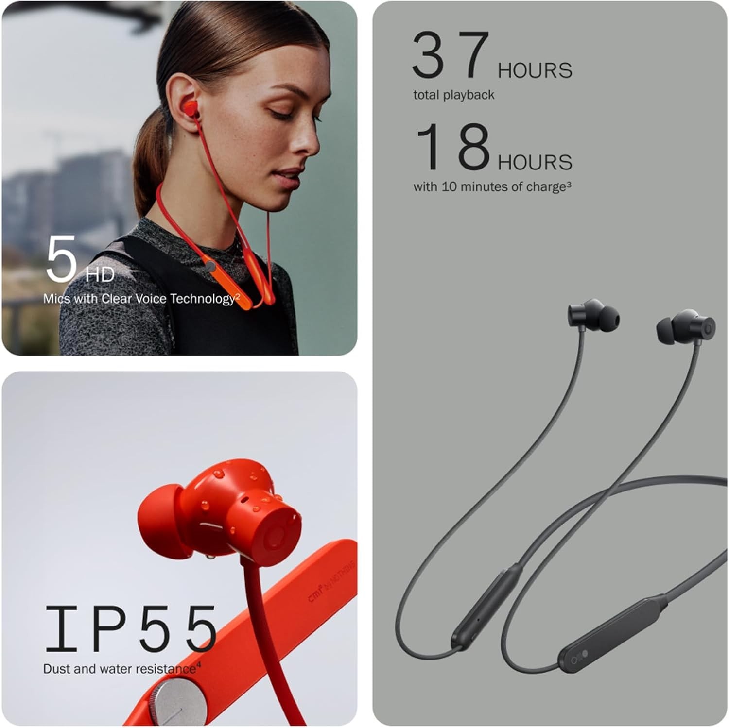 CMF Neckband Pro Bluetooth Headphones，50dB Hybrid Active Noise Cancelling Earbud
