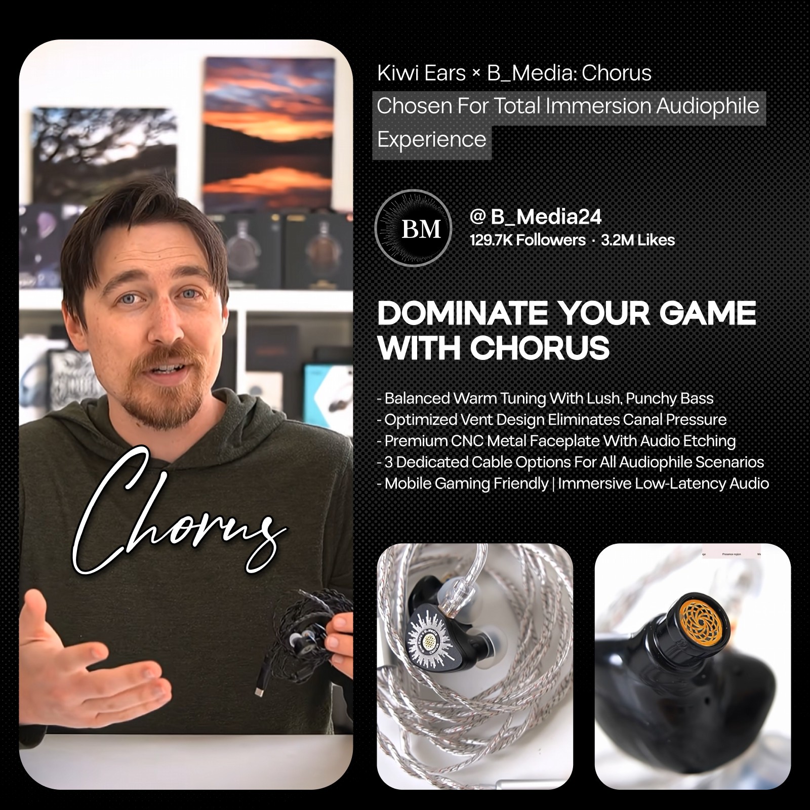 Kiwi Ears x B_Media: Chorus DLC Diaphragm Dynamic Driver IEM Earphone
