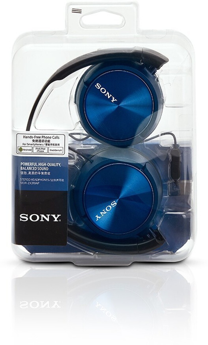 SONY MDR-ZX310AP, 30mm Driver and Foldable Design Wired Headset Blue,