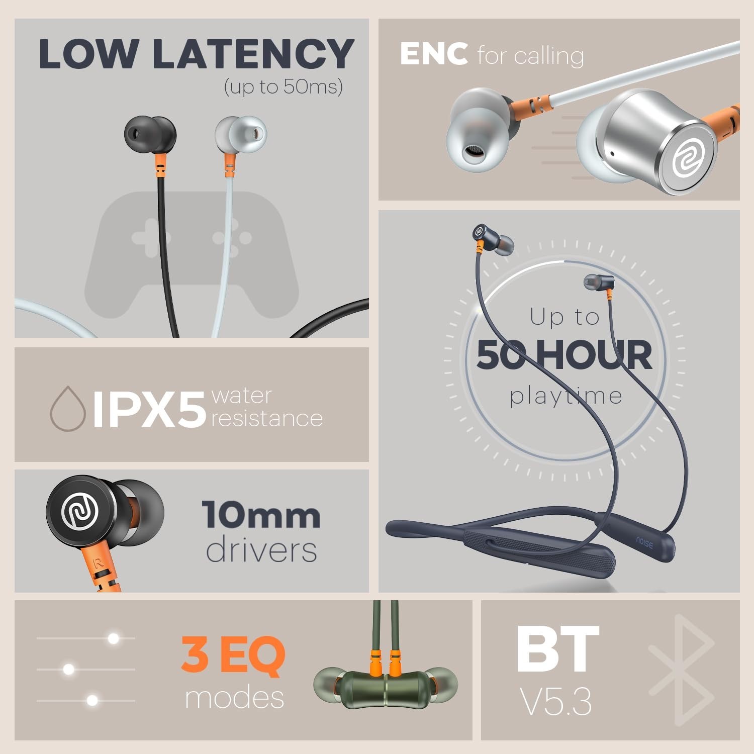 Noise Airwave Bluetooth in Ear Neckband with 50H of Playtime, Olive Green