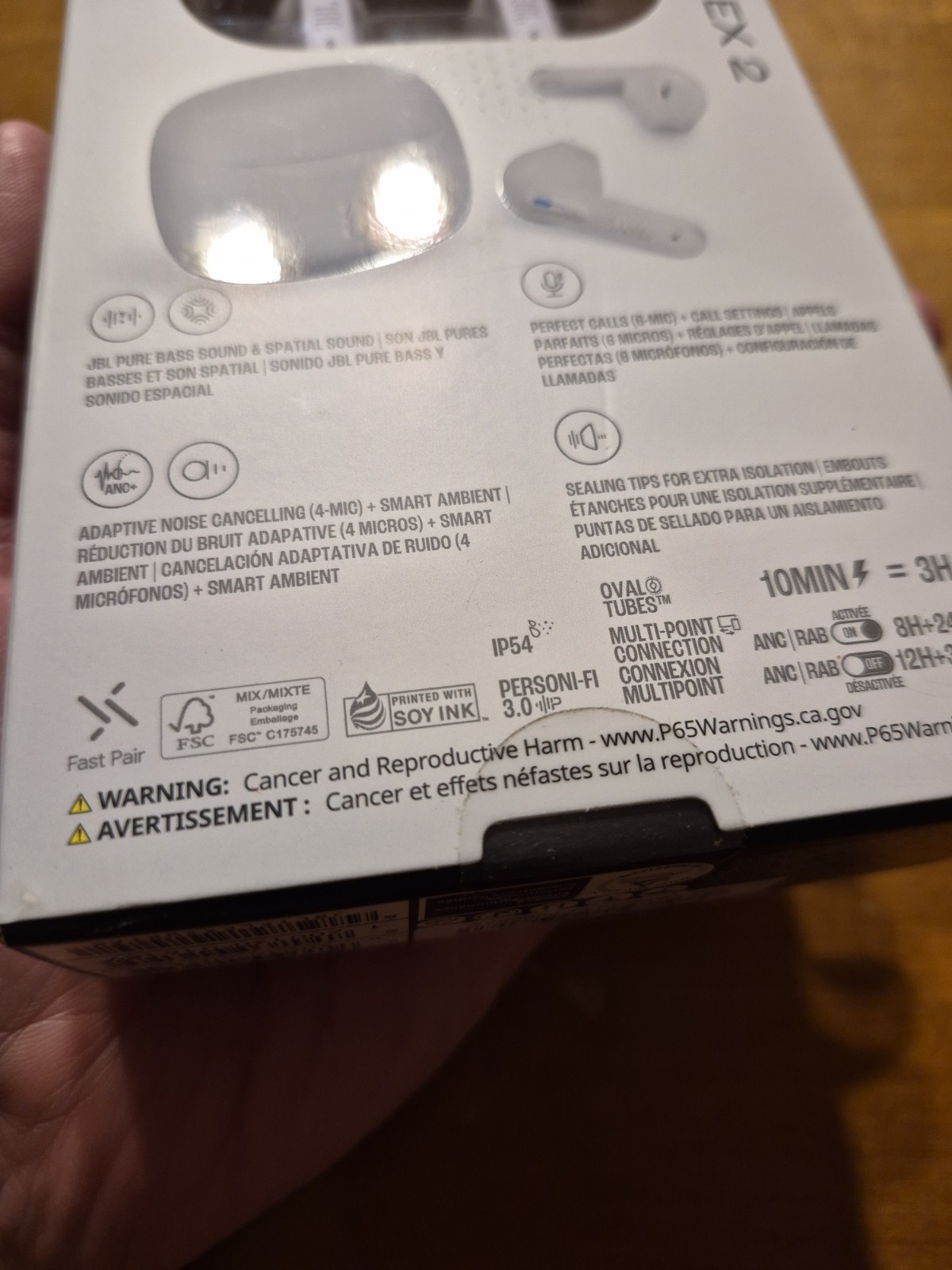 JBL White Tune Flex 2 Earbuds Perfect Fit Adaptive Noise Cancelling