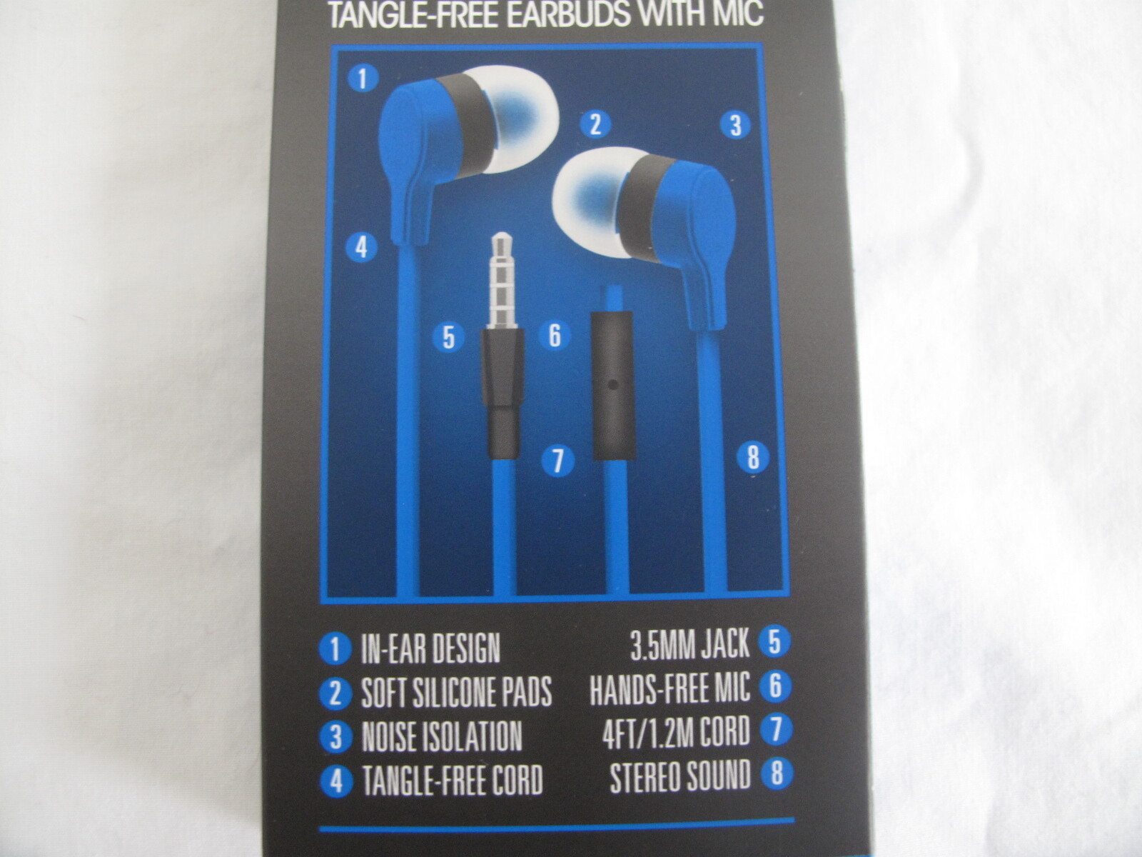 (2) NEW Sentry Flat-Cord Tangle Free Earbuds w/Mic – BLUE -iPhone Android Tablet