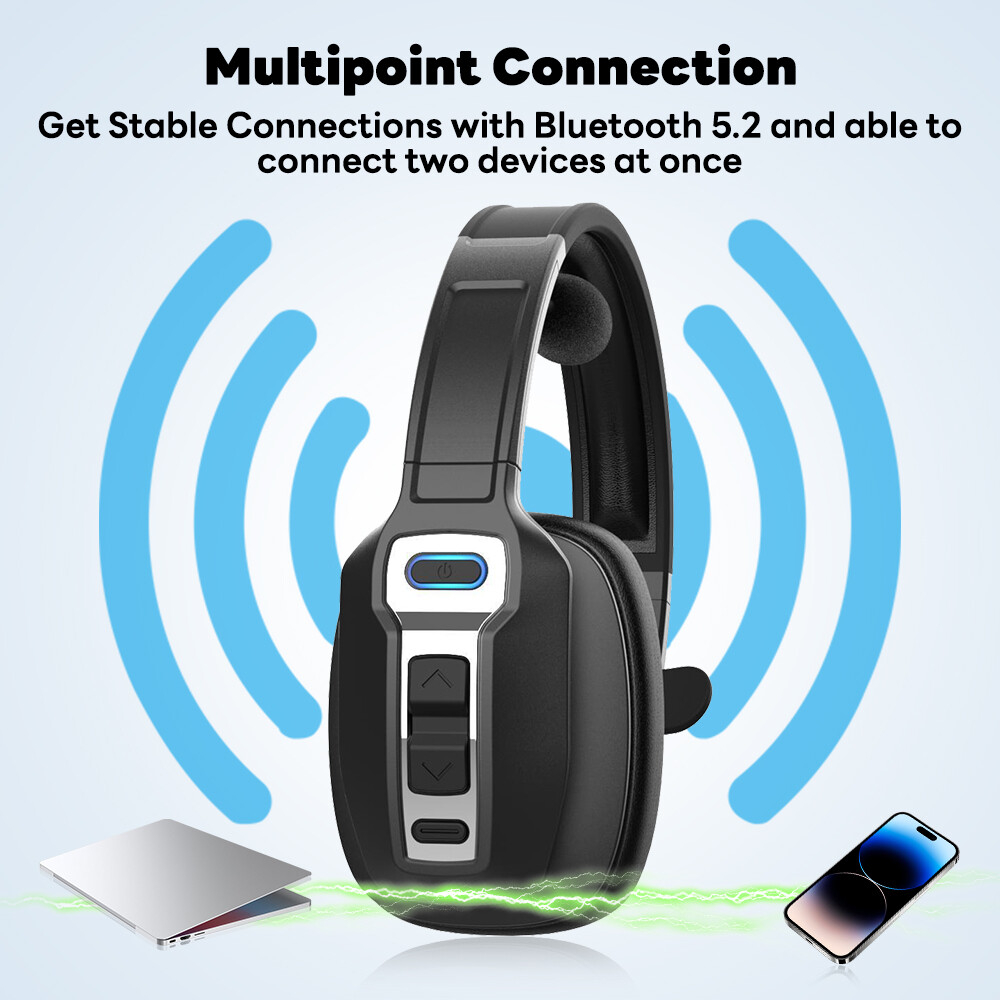 New Trucker Headset Wireless Bluetooth 5.2 AI Noise Cancelling Mic For Phones PC
