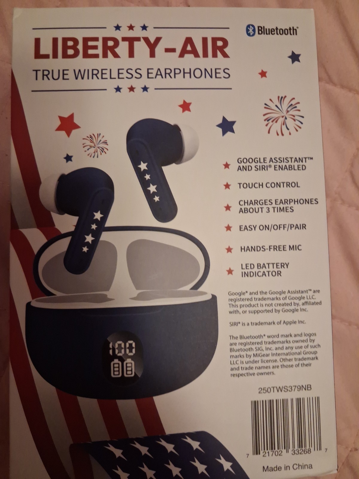 LIBERTY-AIR True Wireless Bluetooth In-Ear Earbuds Mic Touch Control Blue/White