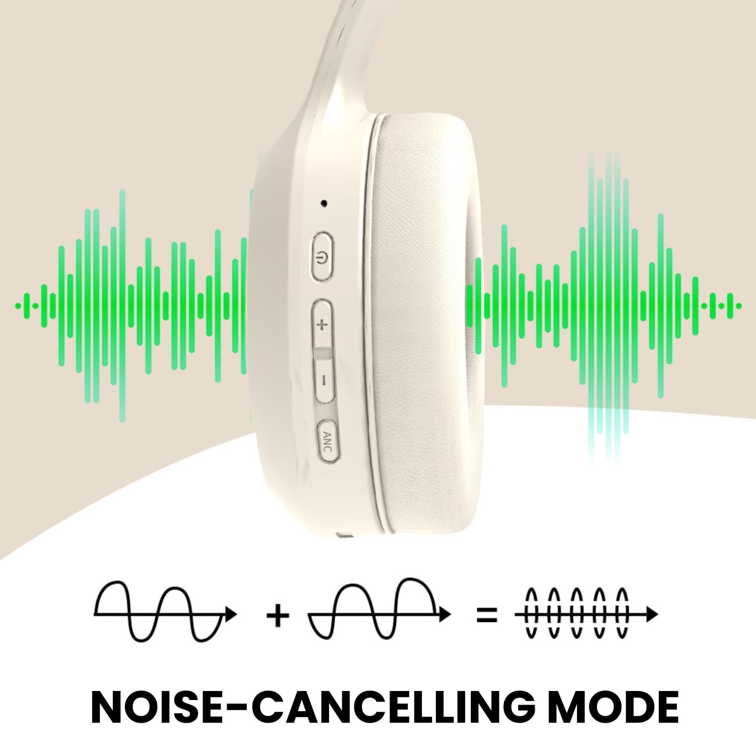 Beige Noise Cancelling Headphones Wireless,Bluetooth Headphones Over Ear, Wir…