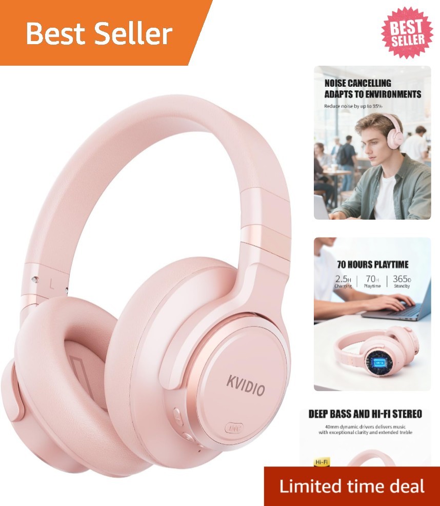 Lightweight Active Noise Cancelling Headphones with Transparency Mode – Pink