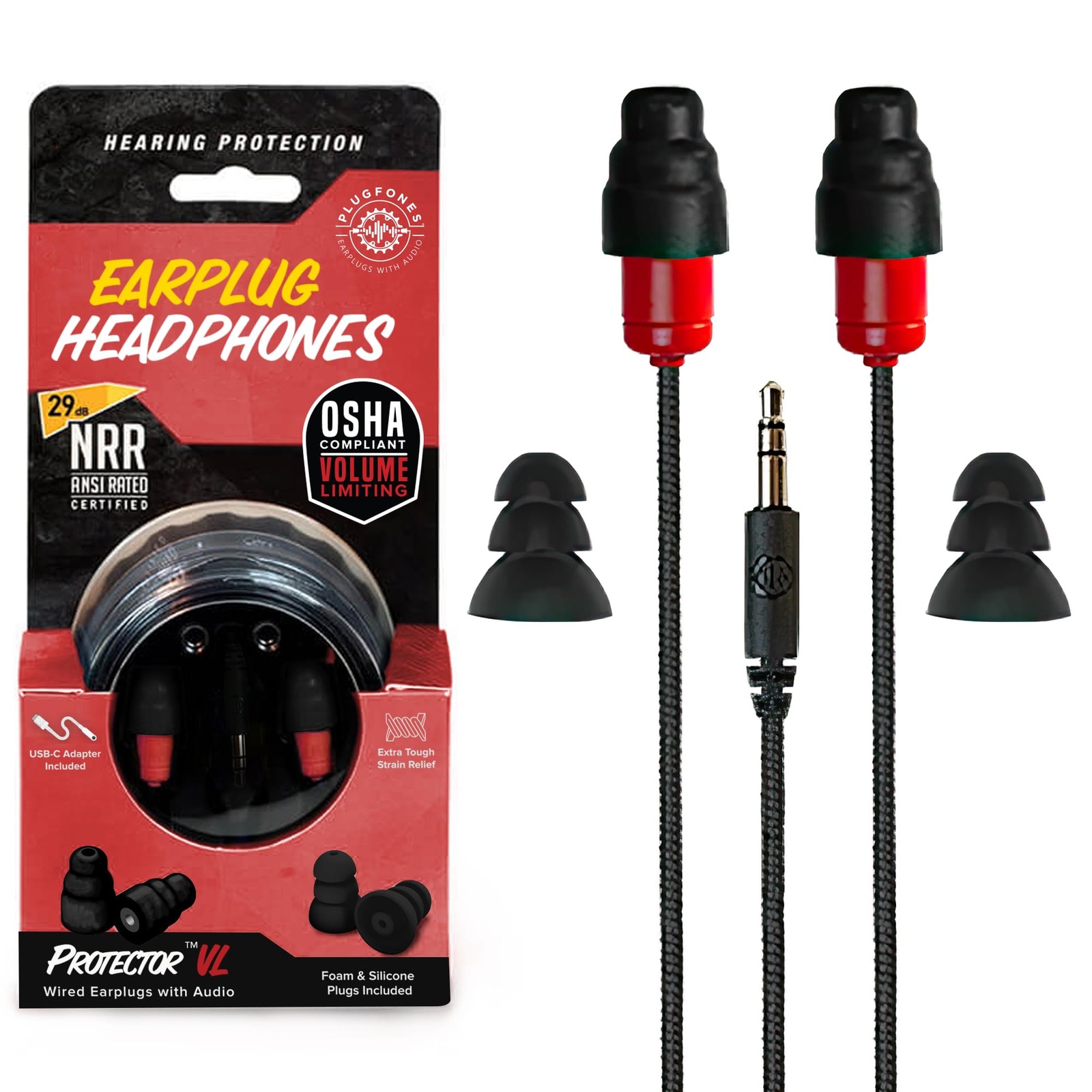 Plugfones Protector Black Red Earbuds