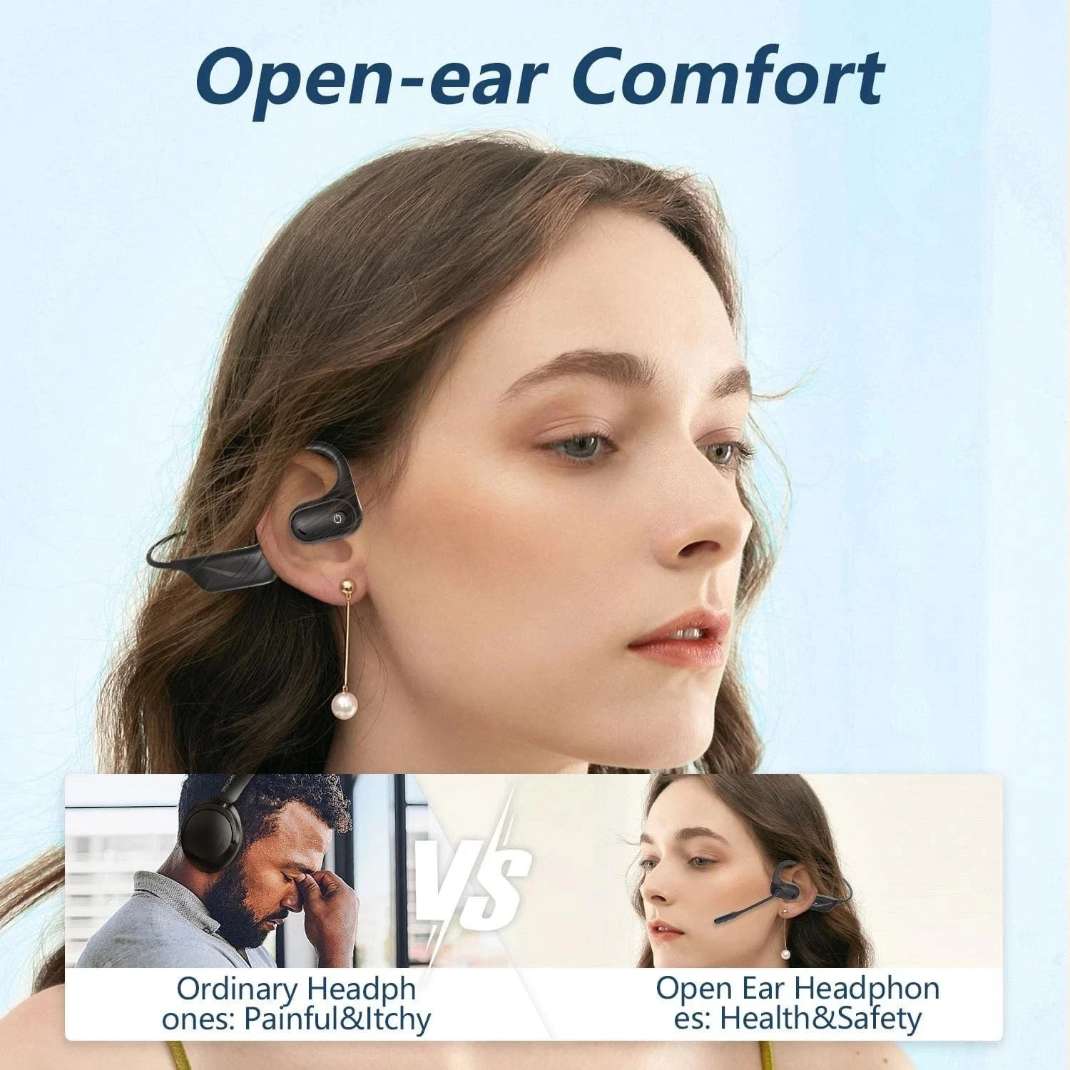 Bluetooth 5.4 Headset with Microphone, Open Ear Headphones w/Mic, Wireless Ea…