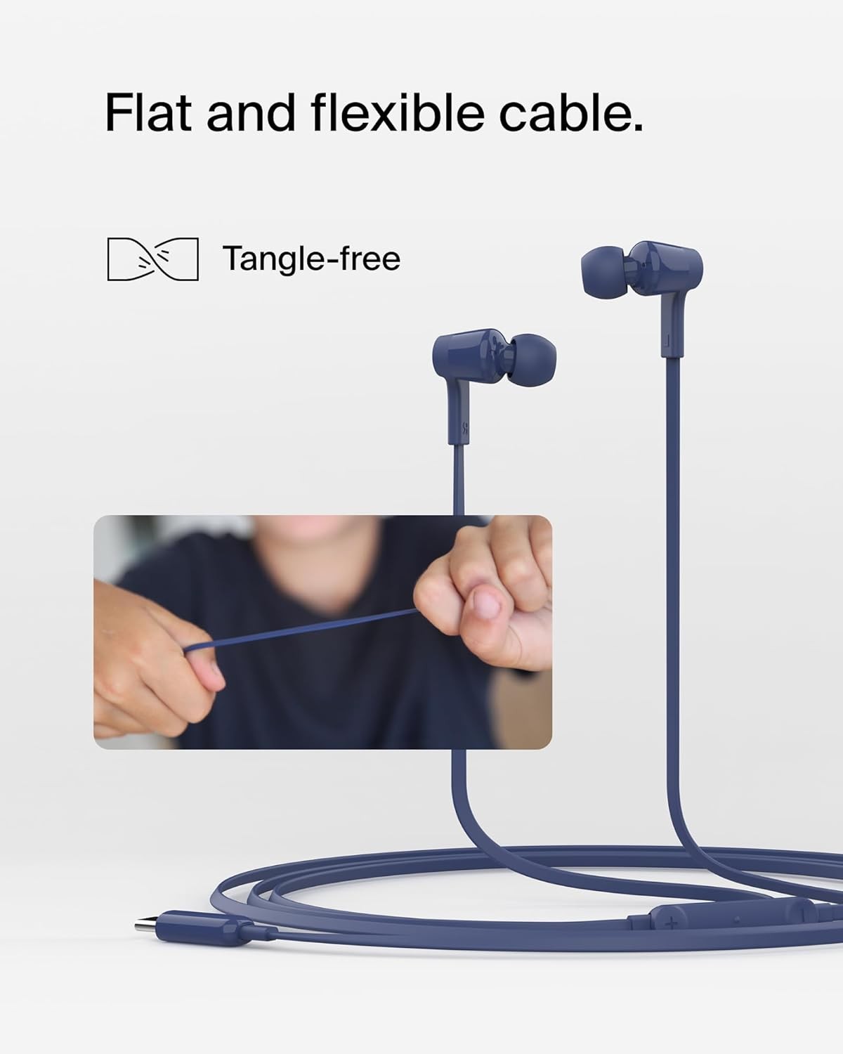 Belkin SoundForm Wired Earphones USB-C Volume Limited 85/100dB All Purpose Blue