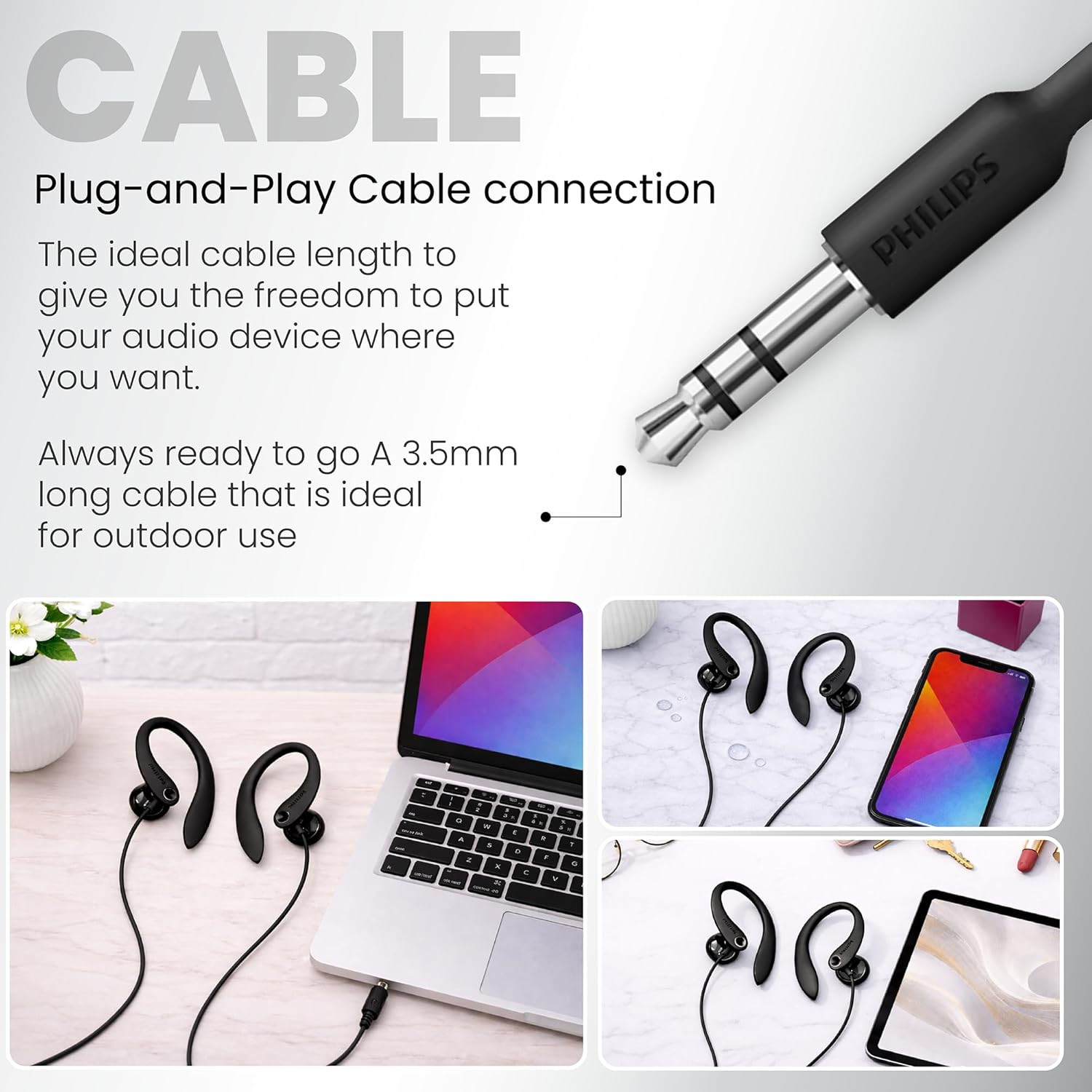 SHS3200BK Flexible Earhook Headphones, Black