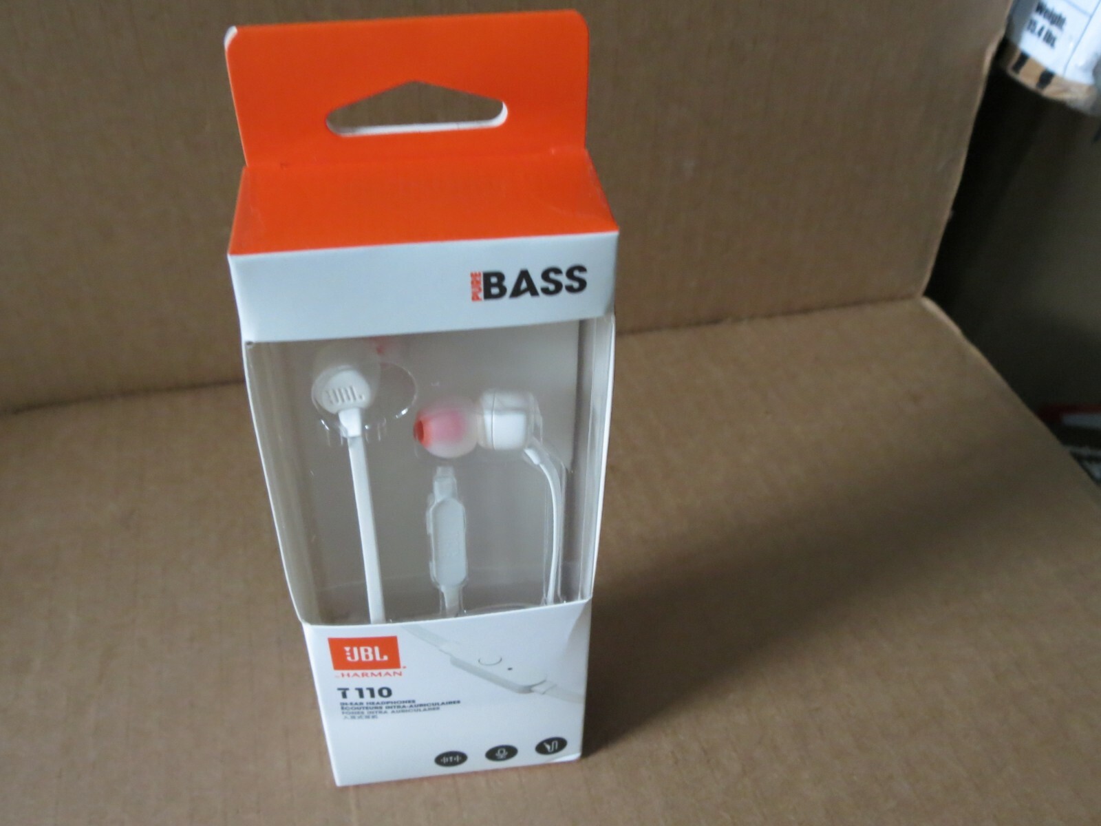 JBL T110 Harman Kardon Pure Bass Tangle Free In-ear Headphones/Mic (White)NEW