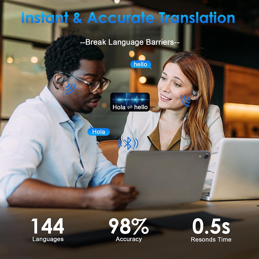 Language Translator Earbuds Wireless AI Headphones 144 Languages for Android iOS
