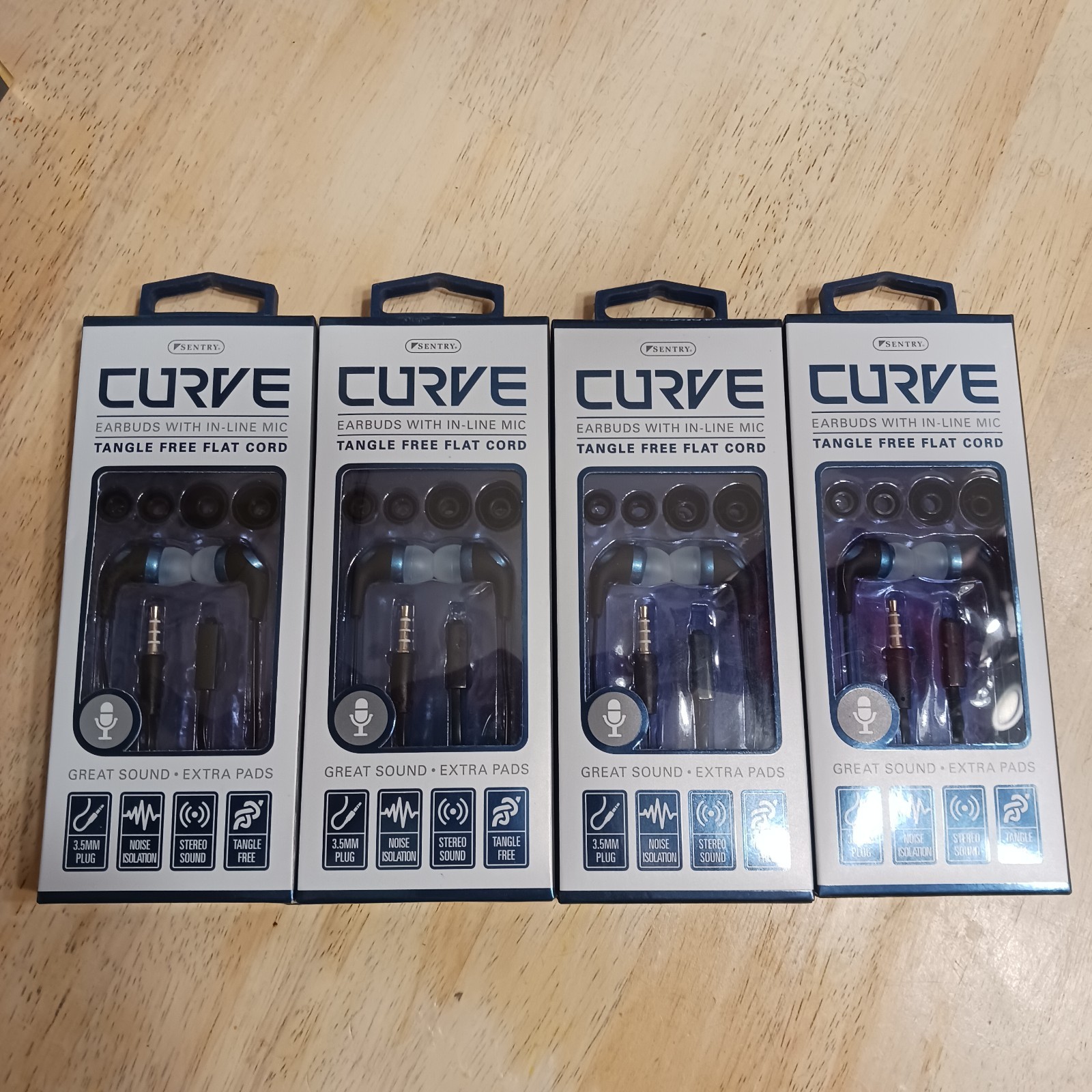 Curve Earbuds w/ In-Line Mic 3.5mm Tangle Free Flat Cord Multicolor Lot Of 11