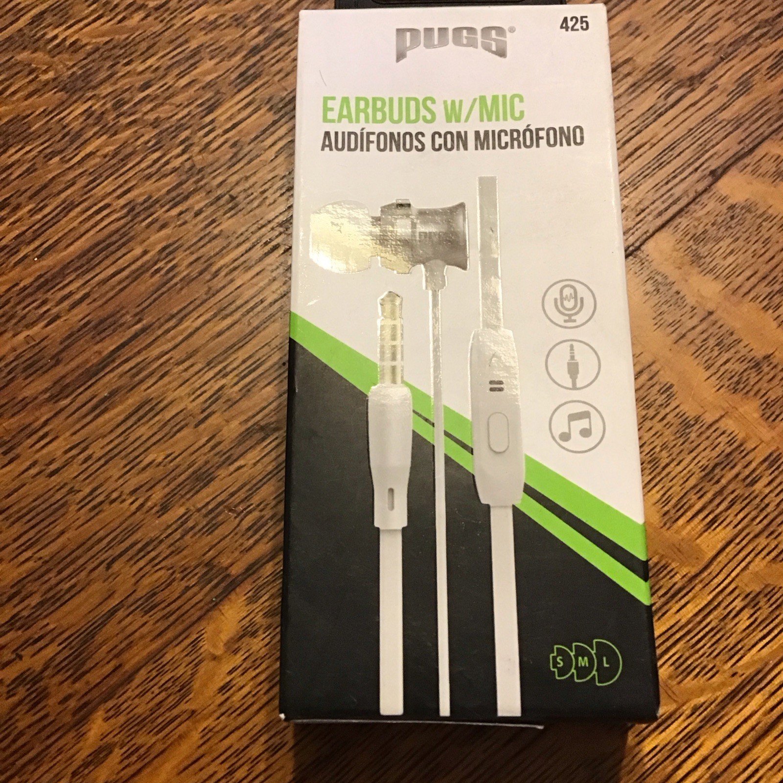 Pugs 425 In-Ear Earbuds White Silver, Built-in Mic, Tangle Resistant, 3.5mm Jack