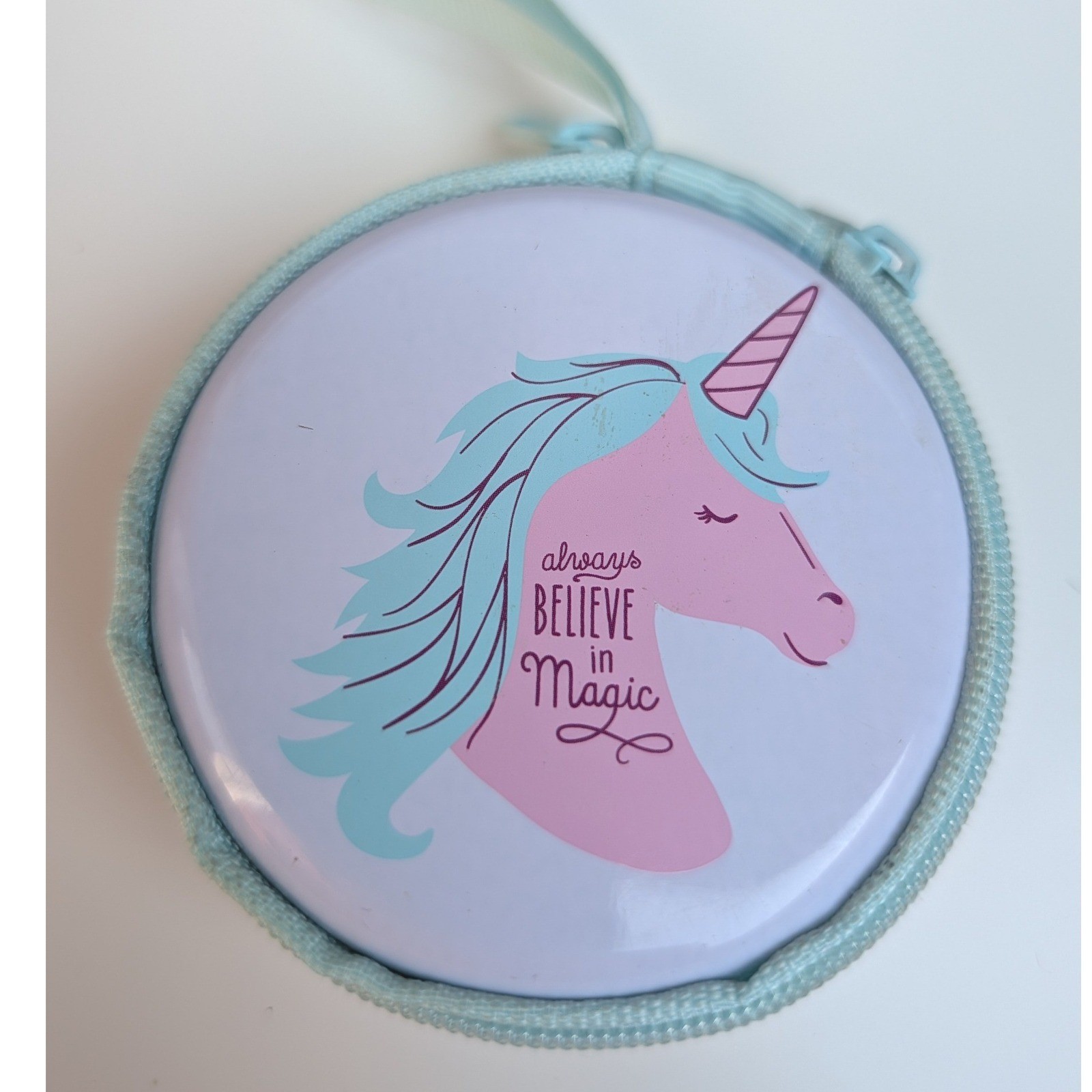 Pink Unicorn Kids Wired Earbuds with Always Believe In Magic Zipper Travel Case