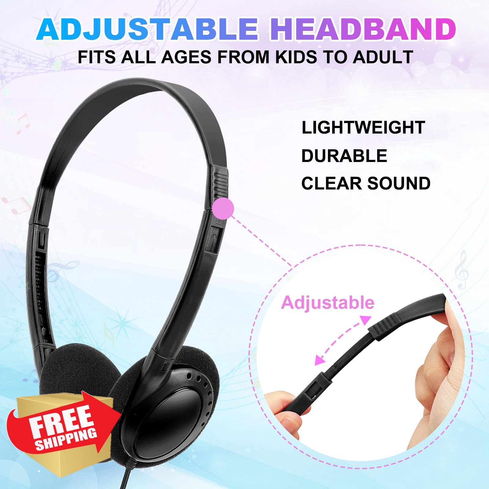 Wensdo 50 Pack Bulk Headphones Black Wired On Ear