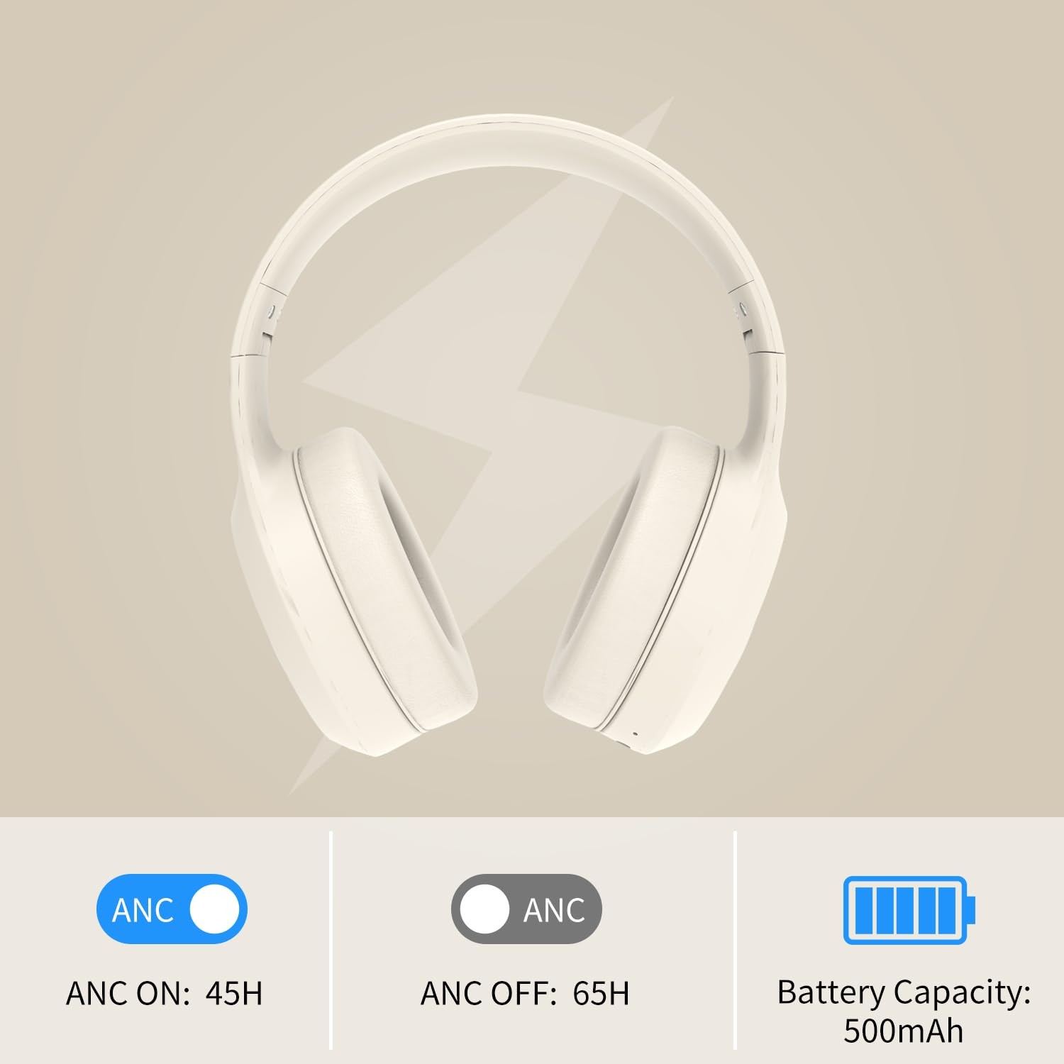 Beige Noise Cancelling Headphones Wireless,Bluetooth Headphones Over Ear, Wir…