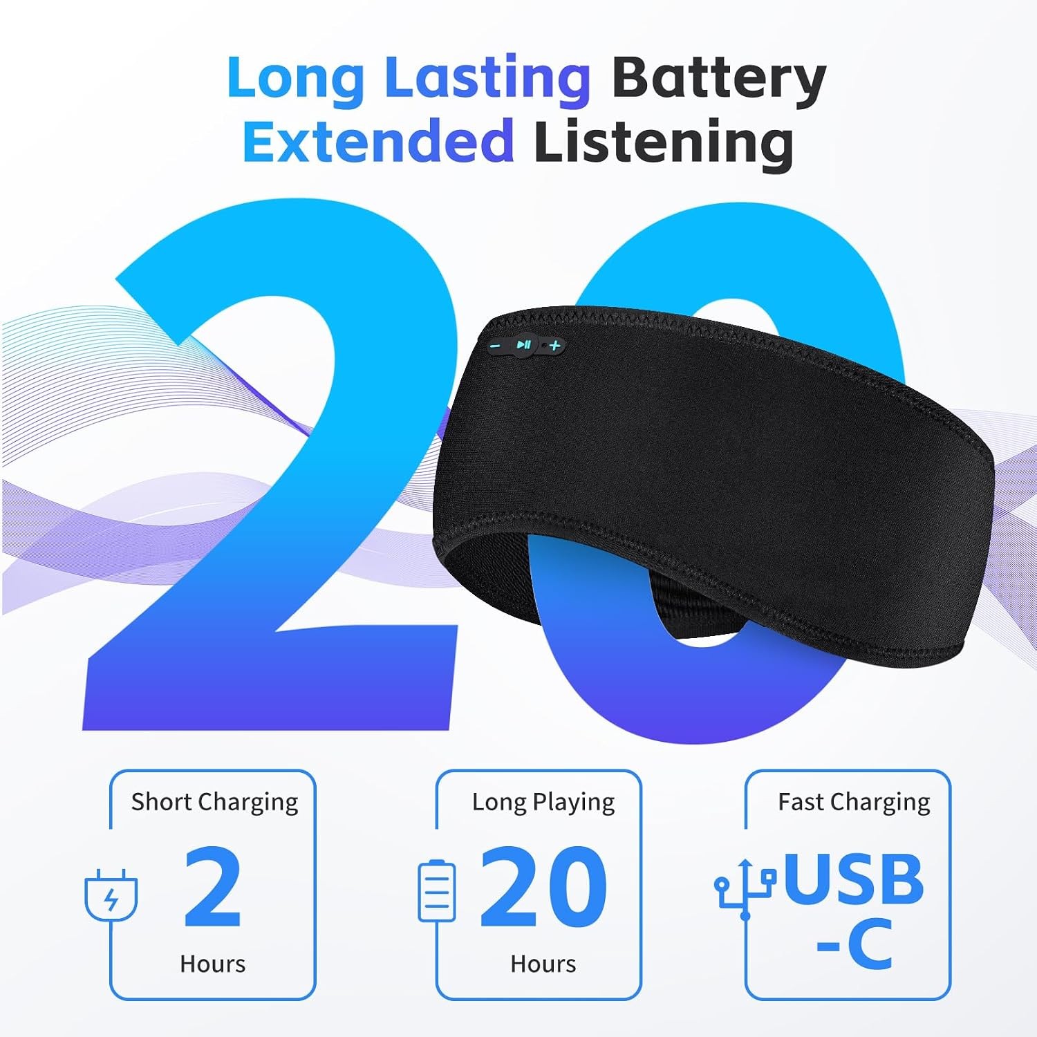 Sleep Mask Bluetooth Headphones Wireless Headband Eye Mask Sport 20H Stereo USB
