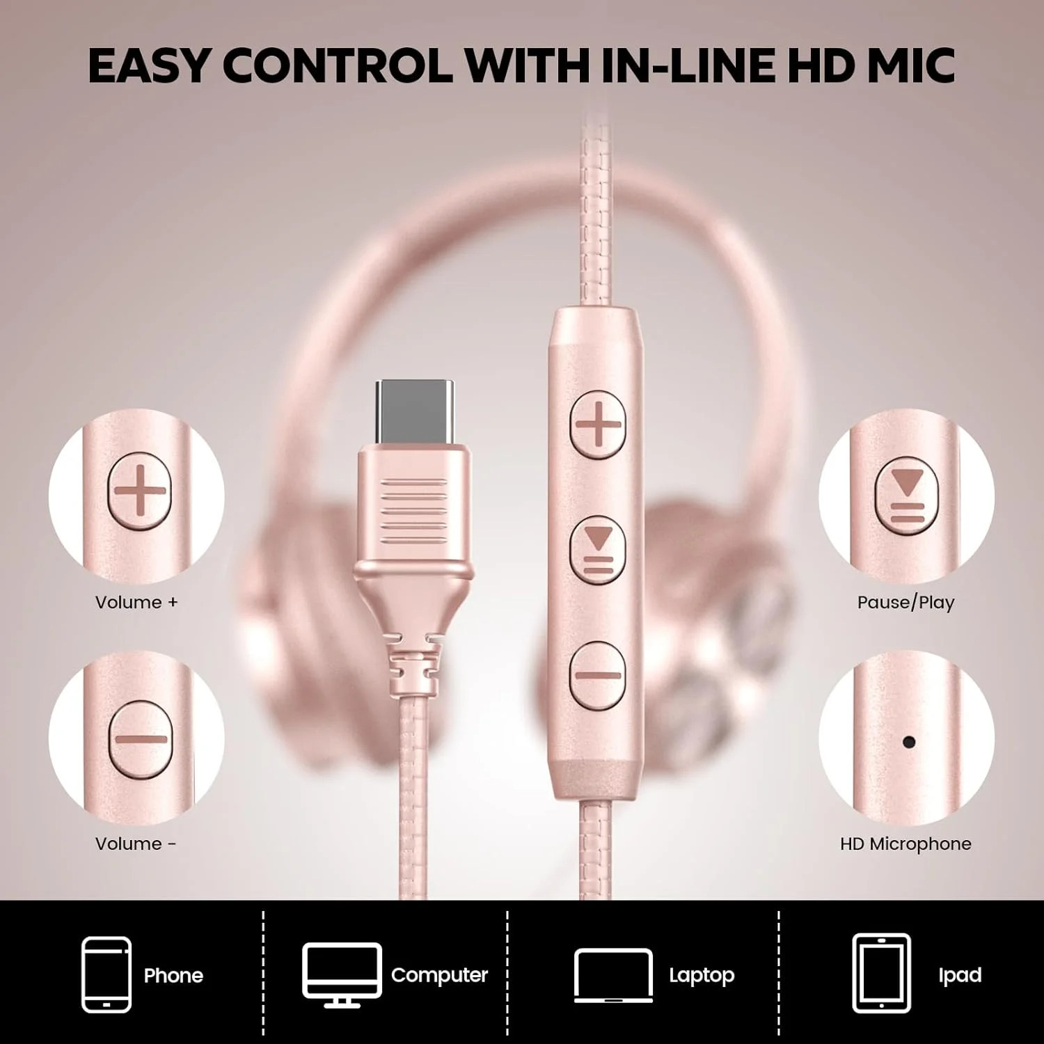 Cowyawn USB C Headphones Wired, Over Ear USB C Wired Headphones with Micropho…