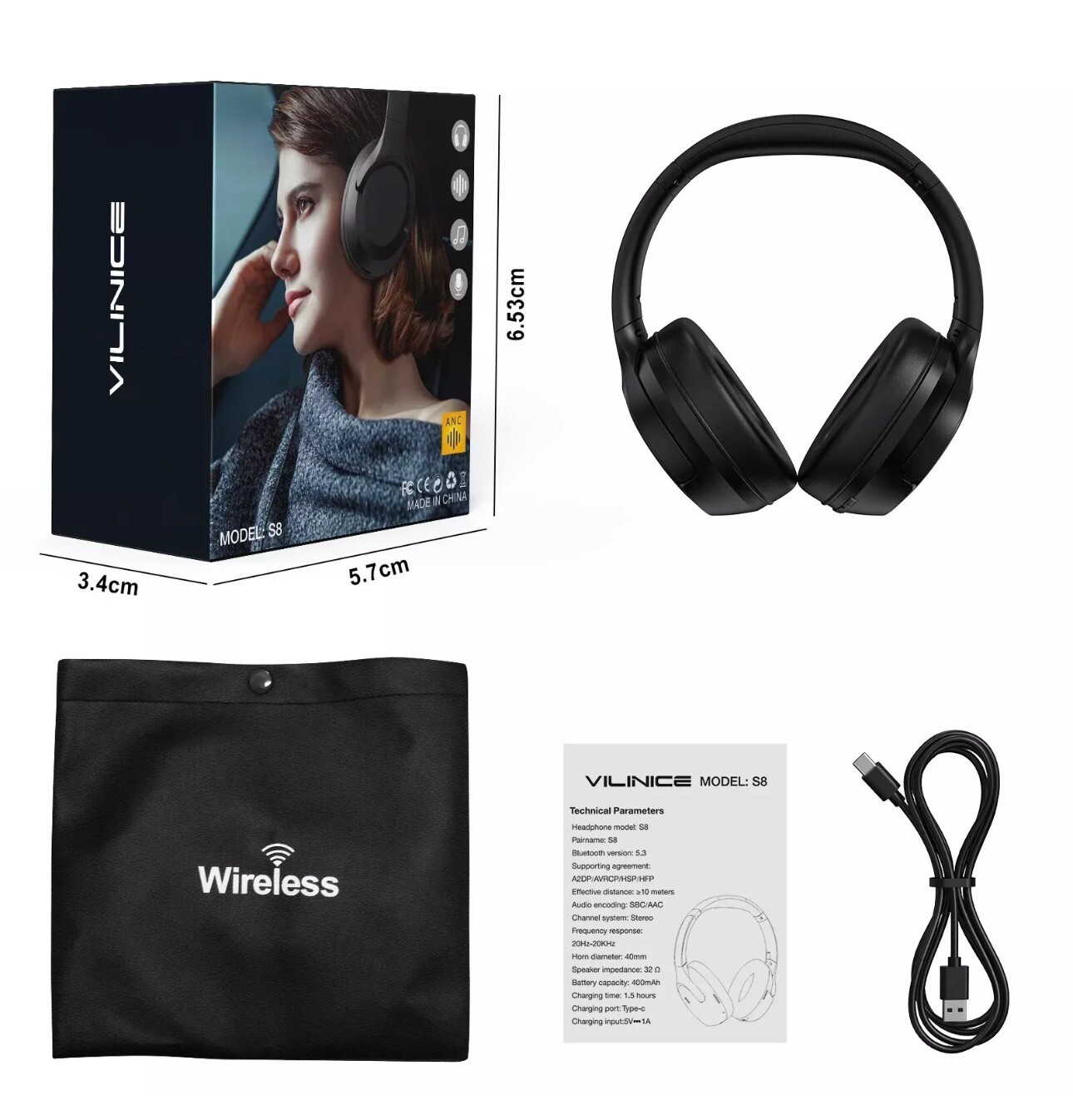 VILINICE Noise Reduction Headphones, Wireless Bluetooth Over Ear Headphones