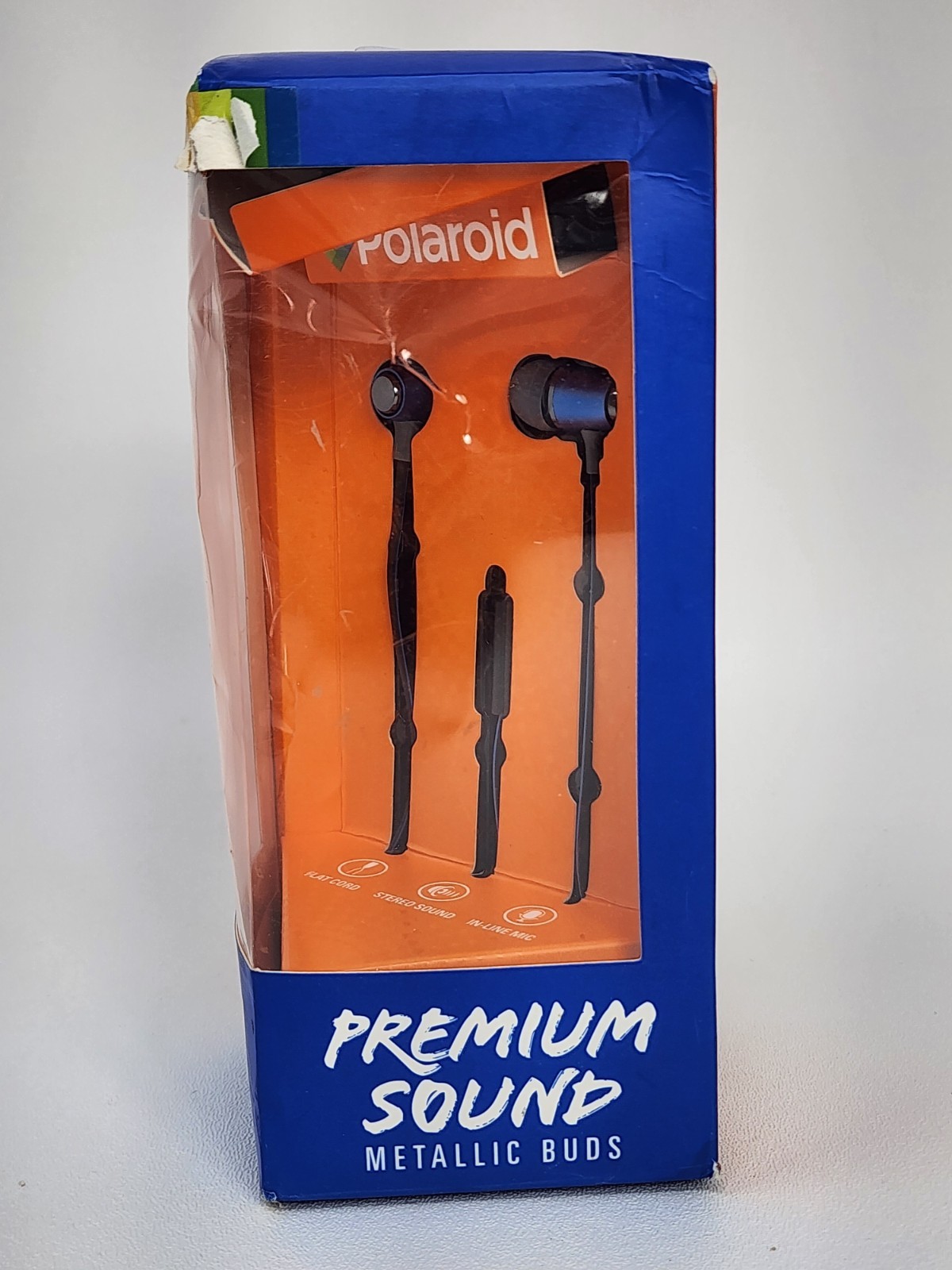 Polaroid Premium Sound Metallic Ear Buds, Blue and Gray