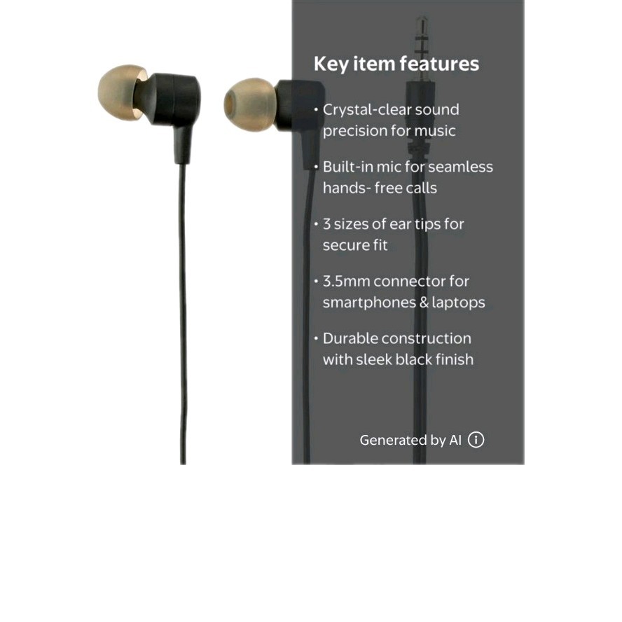 Onn Wired Earphones with Mic and 3.5mm Plug in Black LOT (4X)