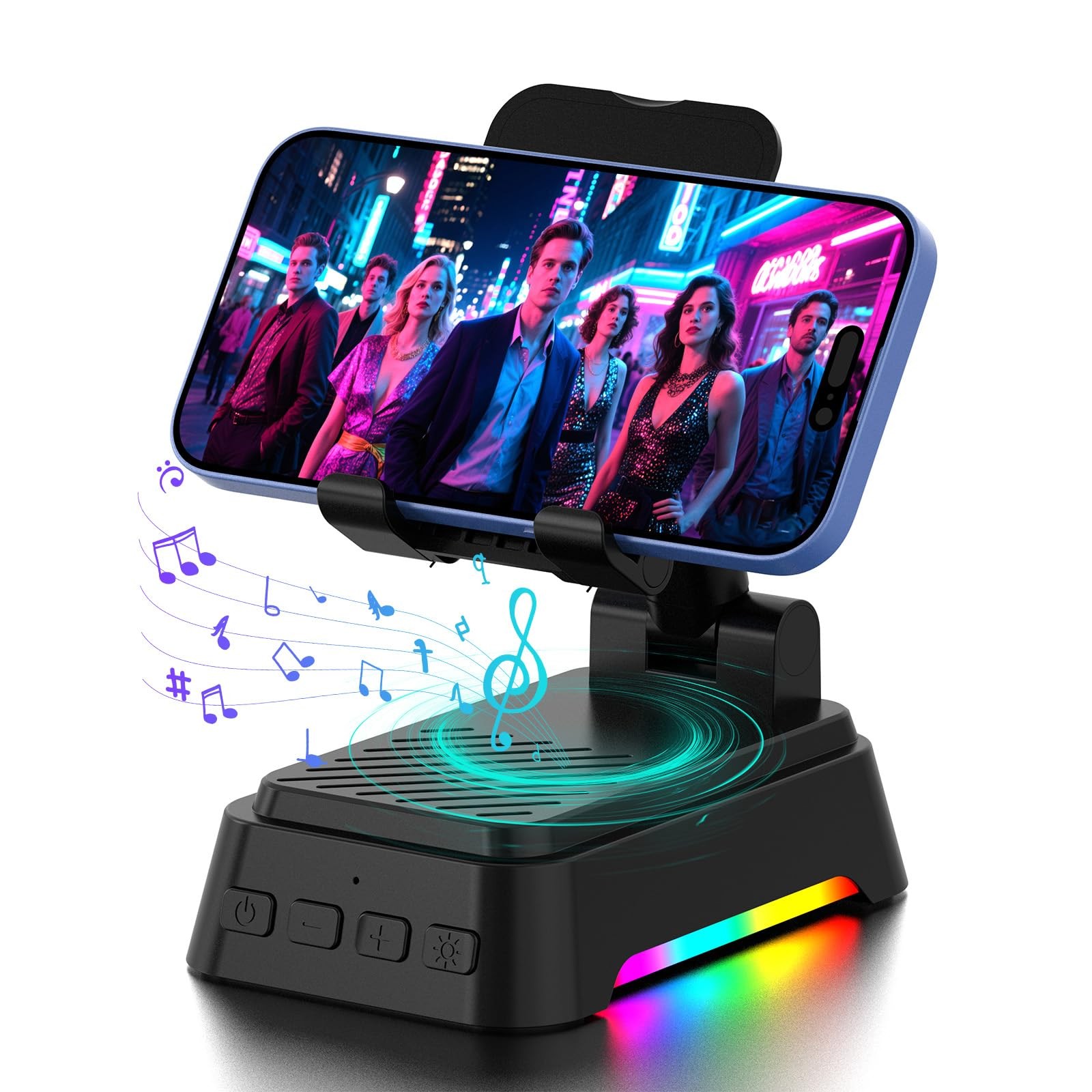 AUYLE Gifts for Men Women, Cell Phone Stand with Bluetooth Speaker and Black