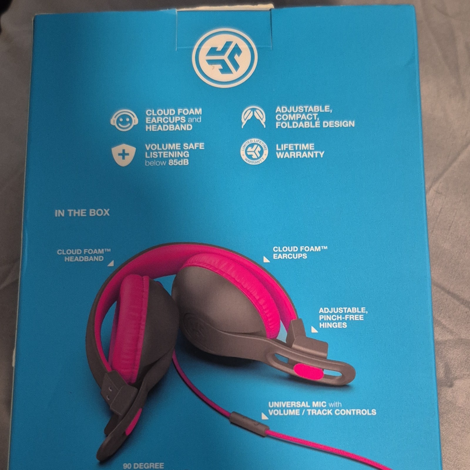 JLab JBuddies Studio Kids On-Ear Wired 85dB Volume Limit Mic Gray/Pink
