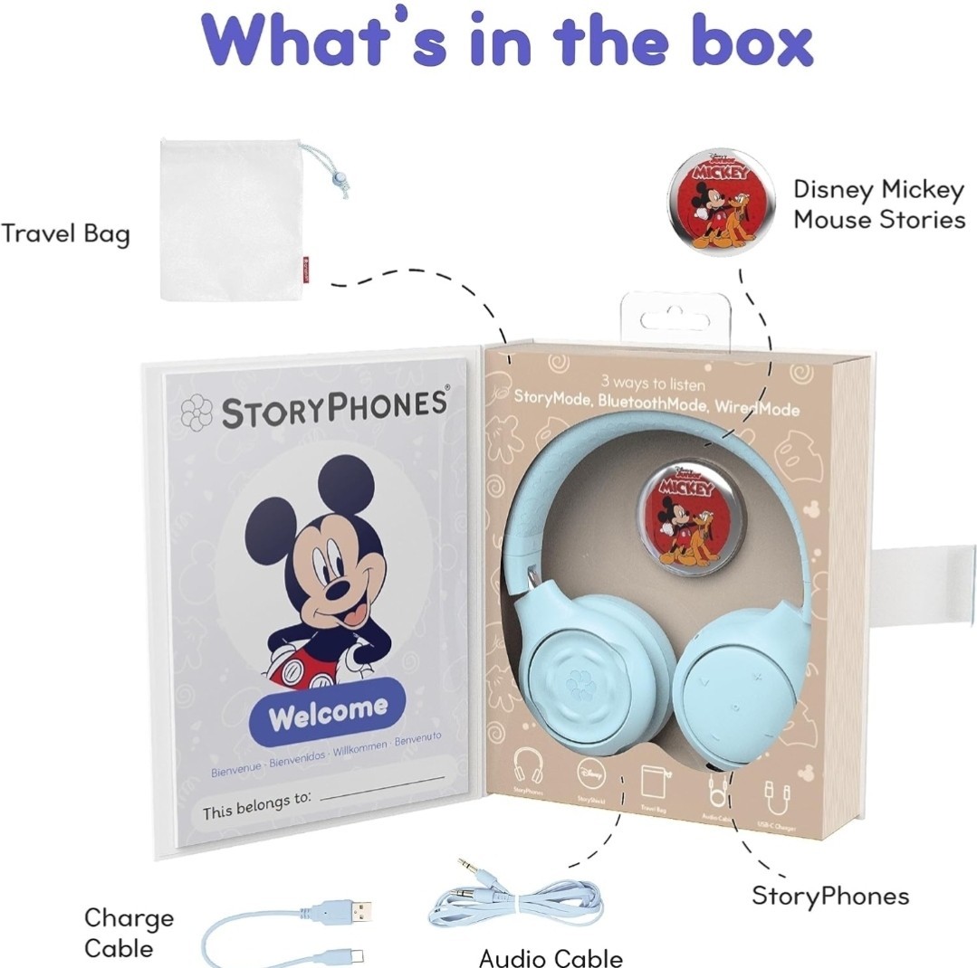Disney StoryPhones Wireless Bluetooth Blue Headphones for Kids Intro Bundle NIB