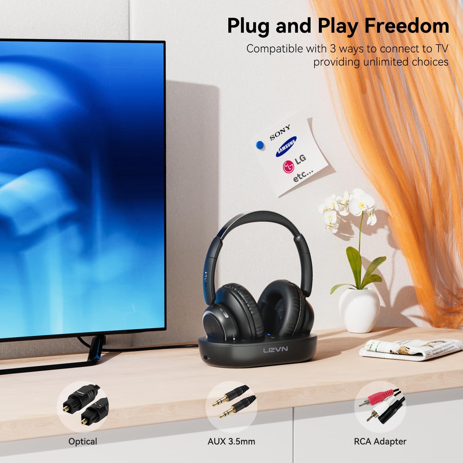 LEVN Wireless Headphones for TV Watching, TV Headphones Wireless for Seniors …