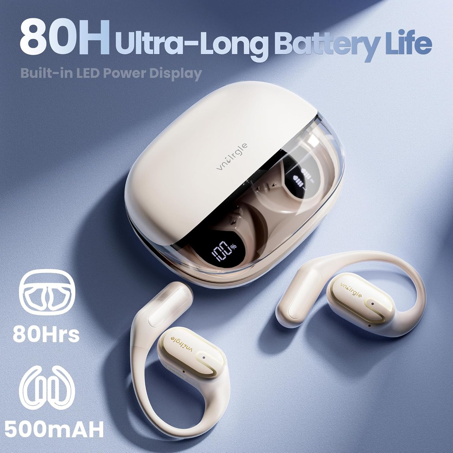 Open Ear Headphones Earbuds Wireless – 5.4 Bluetooth Ear Buds with LED Digital D