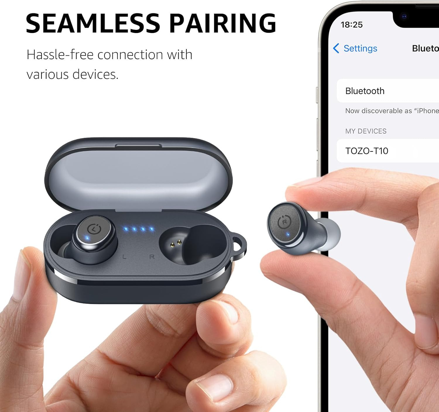 T10 Wireless Earbuds Bluetooth 5.3 Headphones, App Customize EQ, Ergonomic Desig
