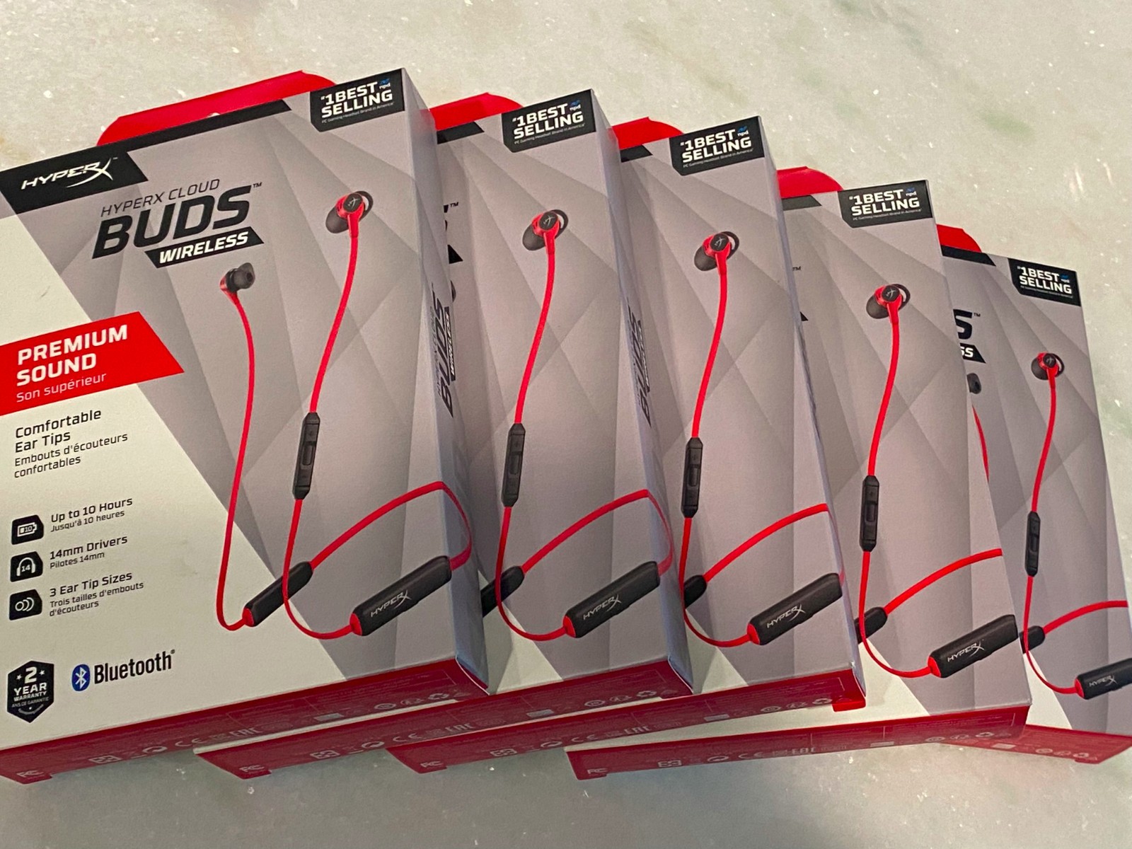Lot of 5 HyperX Cloud Buds Wireless Bluetooth Headphones Red Black 4P5H7AA